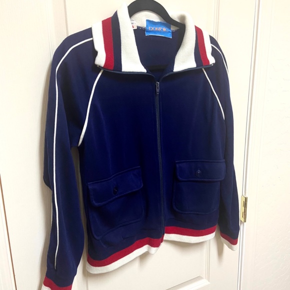 Vintage 70s Nordic Zip Up Sweater Jacket Navy Red White Retro Preppy Chaletcore - Picture 9 of 12